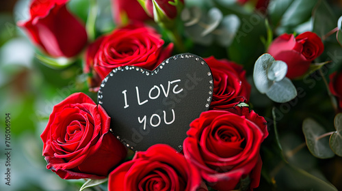 Red Roses Bouquet with  I Love You  Heart Message