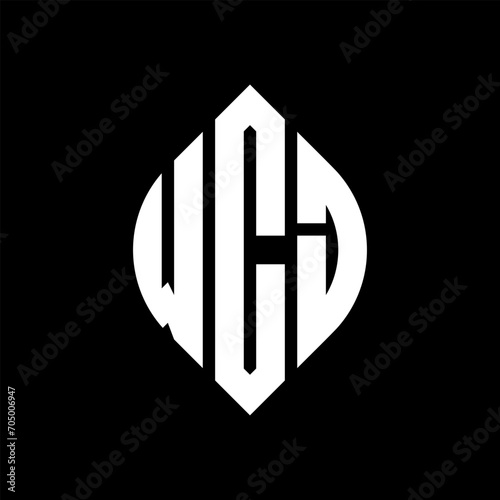 WCJ circle letter logo design with circle and ellipse shape. WCJ ellipse letters with typographic style. The three initials form a circle logo. WCJ circle emblem abstract monogram letter mark vector.