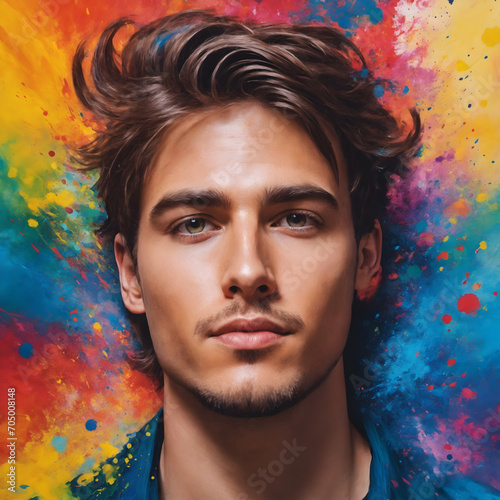 an abstract painting illustration portrait of a handsome young male person. colorful splashes. © ณรงค์วิทย์ สุขใจ