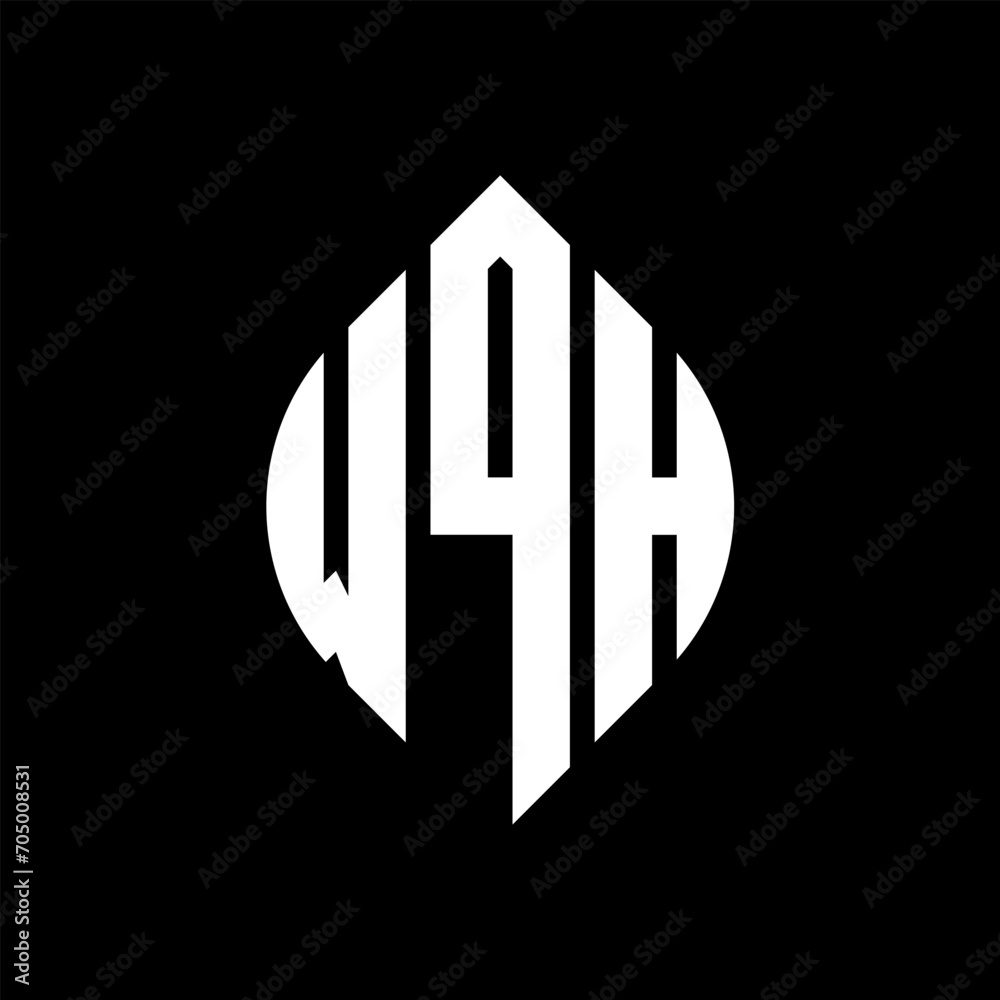 WQH circle letter logo design with circle and ellipse shape. WQH ellipse letters with typographic style. The three initials form a circle logo. WQH circle emblem abstract monogram letter mark vector. WQH circle letter logo design with circle and ellipse shape. WQH ellipse letters with typographic style. The three initials form a circle logo. WQH circle emblem abstract monogram letter mark vector.