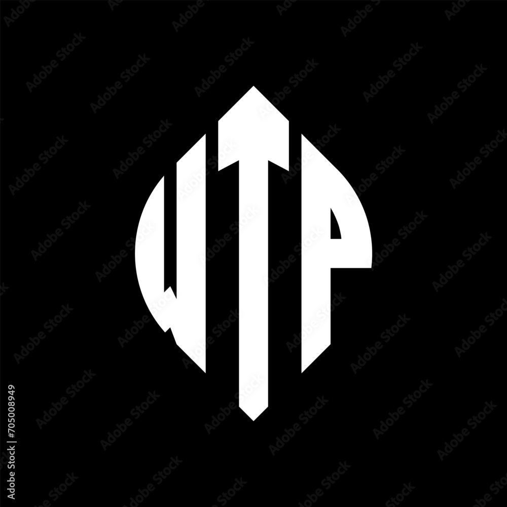 WTP circle letter logo design with circle and ellipse shape. WTP ellipse letters with typographic style. The three initials form a circle logo. WTP circle emblem abstract monogram letter mark vector.