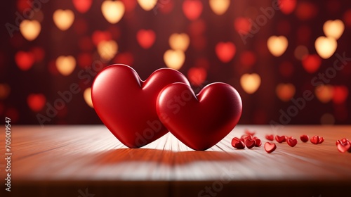 Geometric Fantasy Heart Abstract 3D Render on Red Bokeh Background - Valentines Day. Banner
