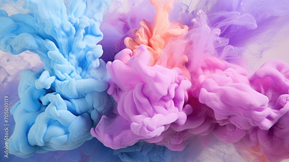 Obraz premium Dreamy Pastel Cloudscape: An Abstract Symphony in Powdered Pink and Blue - Generative AI