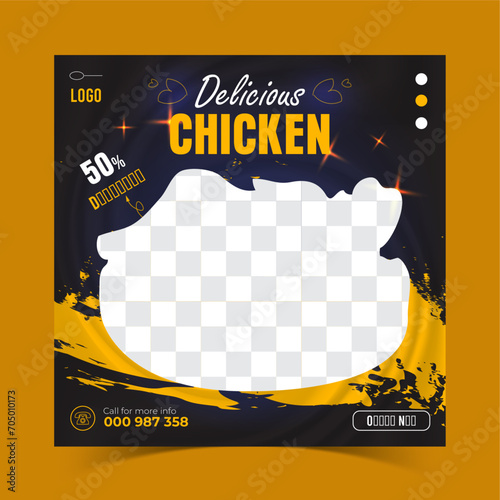 Delicious chicken restaurant food menu social media post design vector template