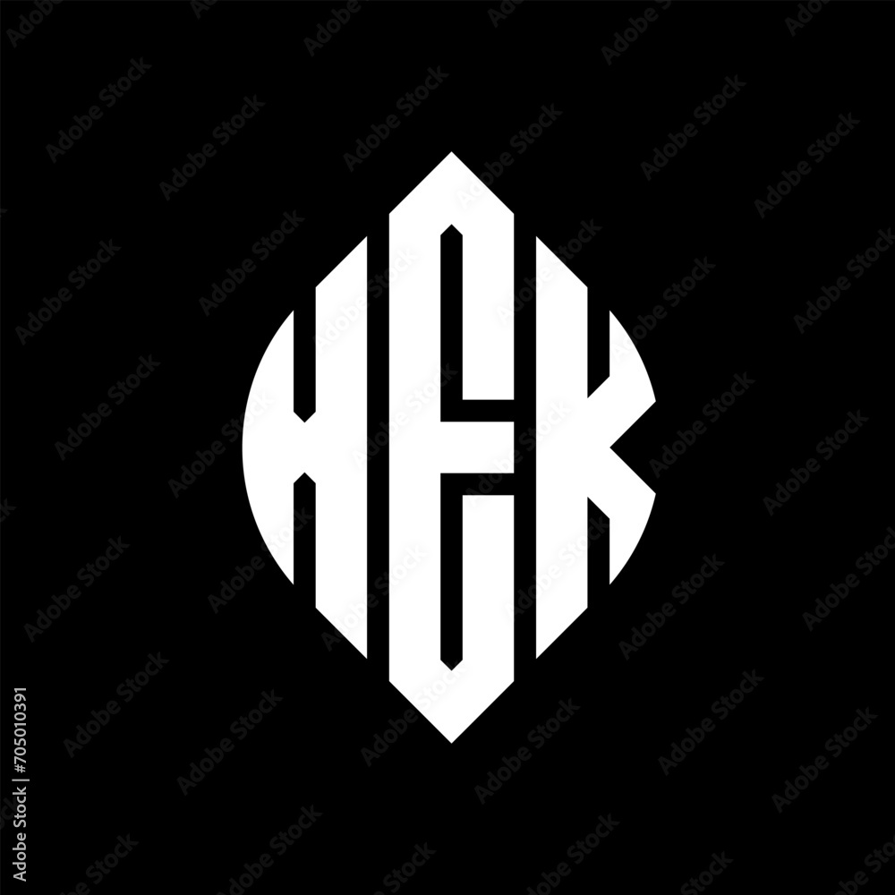 XEK circle letter logo design with circle and ellipse shape. XEK ellipse letters with typographic style. The three initials form a circle logo. XEK circle emblem abstract monogram letter mark vector.