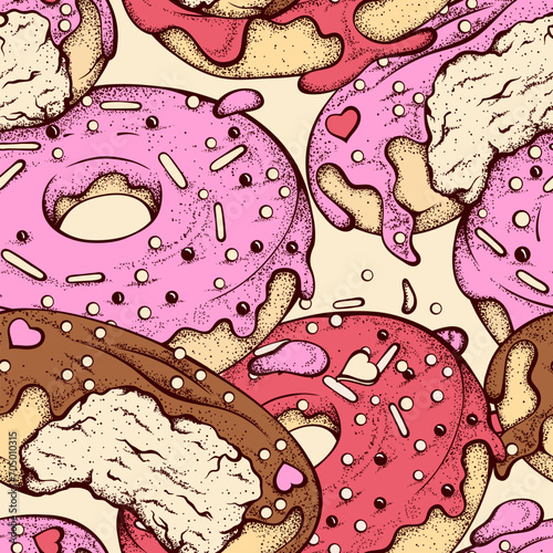 Cute Sprinkle Donuts Sweets Vector Desserts Seamless Pattern for Valentine's Day