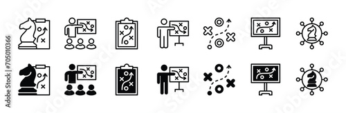Strategy thin line icon set. Business strategy management and planning concept. Action plan, solutions, plans, and success targets. Vector illustration