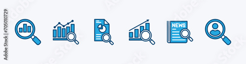 Data analytics icon set. Data analysis research icon symbol. Analysis of data, business, markets, information news, consumer. Vector illustration