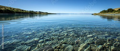 wallpaper of crystal clear lake reflecting a cloudless sky