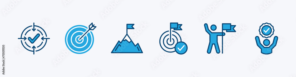 Business success target and goal icon set. Success thin line icons. Successful business development icon symbol. Vector illustration Business success target and goal icon set. Success thin line icons. Successful business development icon symbol. Vector illustration