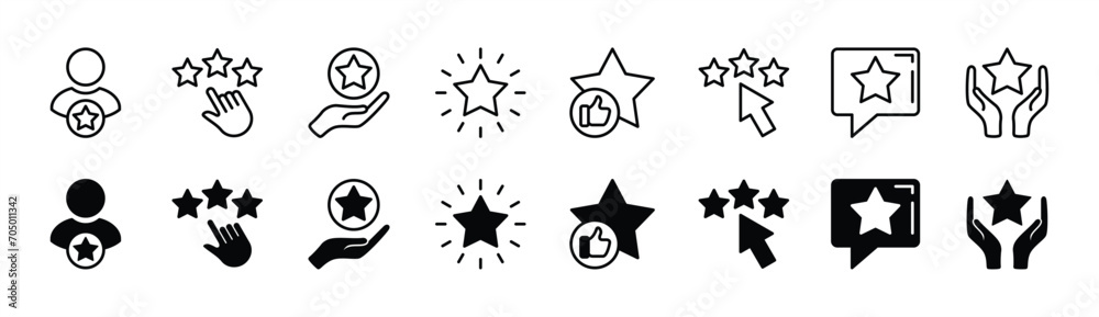 Customer review and feedback icon set. Rating thin line icon symbol for apps and websites. Vector illustration - obrazy, fototapety, plakaty 
