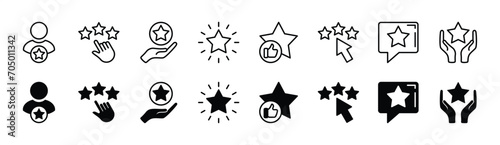 Customer review and feedback icon set. Rating thin line icon symbol for apps and websites. Vector illustration