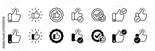 Thumbs up icon set. Well done, like confirm, and positive comments thin line icon symbol for apps and websites. Vector illustration