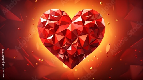 art geometric fantasy heart abstract 3d render Valentin Day red background bokeh with copy space. Banner