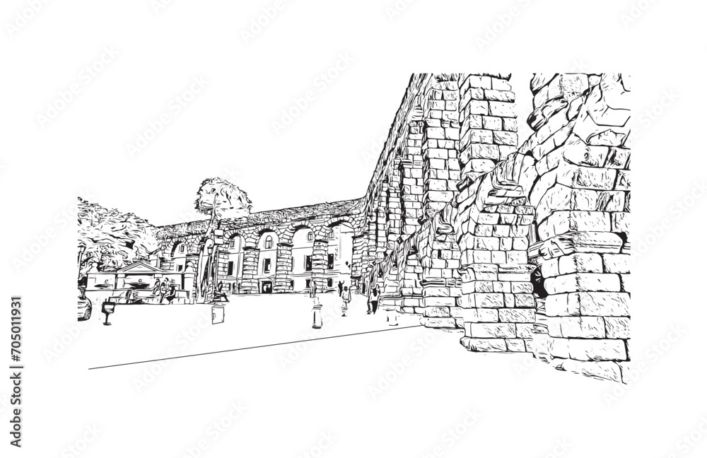 Fototapeta premium segovia city in spain. Hand drawn sketch illustration in vector.