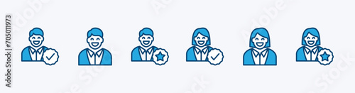 Happy smiley face icon. Smiling employee icon. Man and woman smile icons symbol. Vector illustration