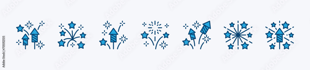 Firework line icon set. Happy new year, carnival celebration, christmas, festival, and party firework icons symbol collection. Vector illustration Firework line icon set. Happy new year, carnival celebration, christmas, festival, and party firework icons symbol collection. Vector illustration