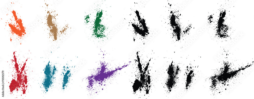 Vector paint set of different seamless wheat, orange, red, black, green, purple color blood vector grunge brush stroke