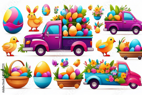 Easter Day Creative Background with Rabbit, Eggs and Space Text