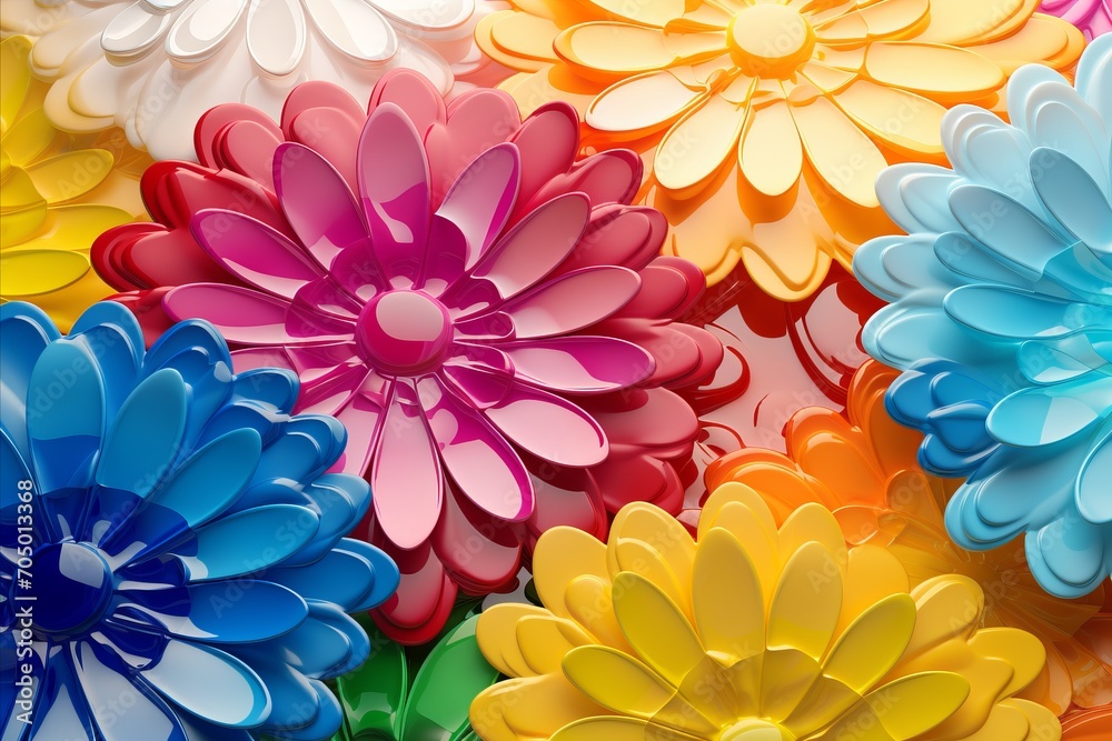 Obraz premium Colorful Abstract Geometric Floral Fantasy 3D Render with Bright Colors Background