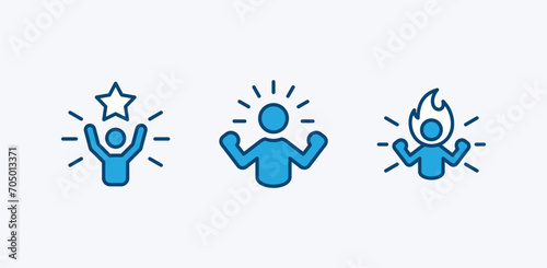 Confidence icon. Self-confident and successful person. Motivation icon. Spirit and passionate person. Vector illustration