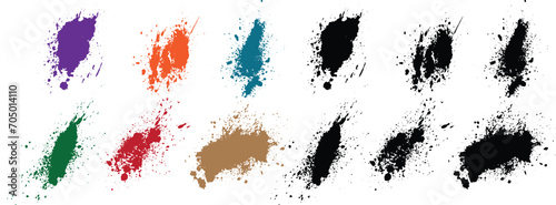 Paint brush stroke realistic bloody splatter blob purple, wheat, black, red, green, orange color vector blood background illustration set