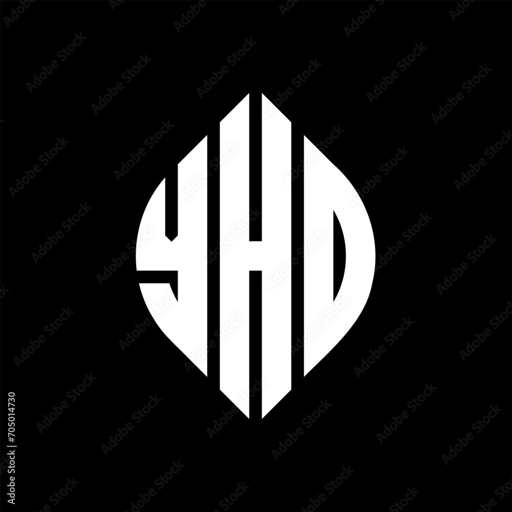 YHO circle letter logo design with circle and ellipse shape. YHO ellipse letters with typographic style. The three initials form a circle logo. YHO circle emblem abstract monogram letter mark vector.
