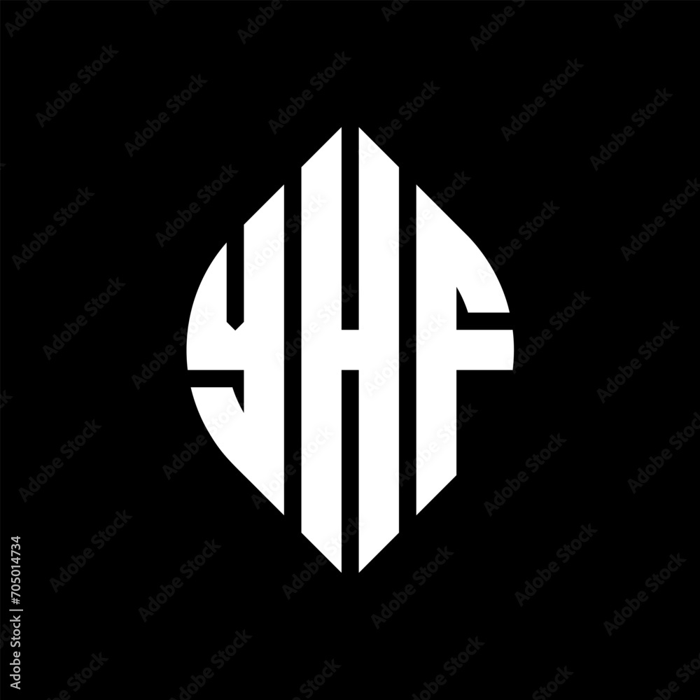 YHF circle letter logo design with circle and ellipse shape. YHF ellipse letters with typographic style. The three initials form a circle logo. YHF circle emblem abstract monogram letter mark vector.