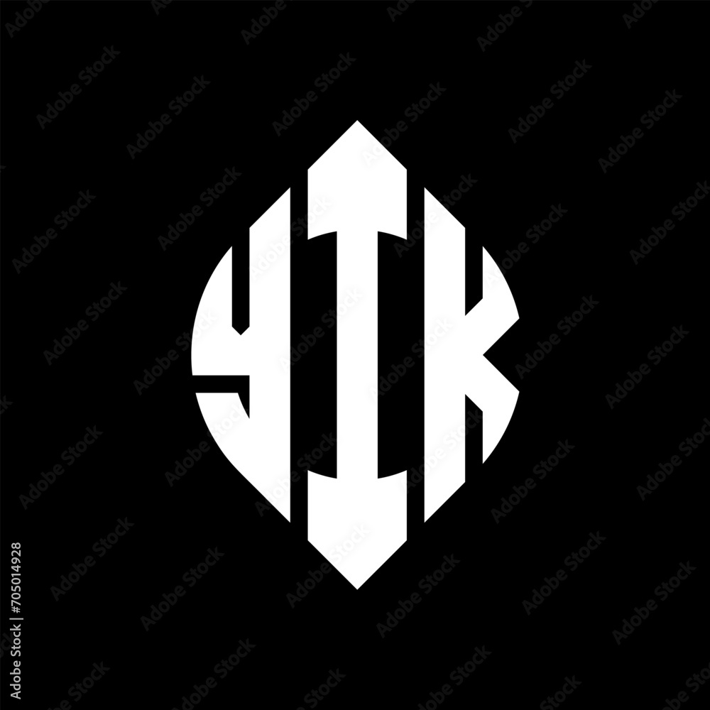 YIK circle letter logo design with circle and ellipse shape. YIK ellipse letters with typographic style. The three initials form a circle logo. YIK circle emblem abstract monogram letter mark vector.