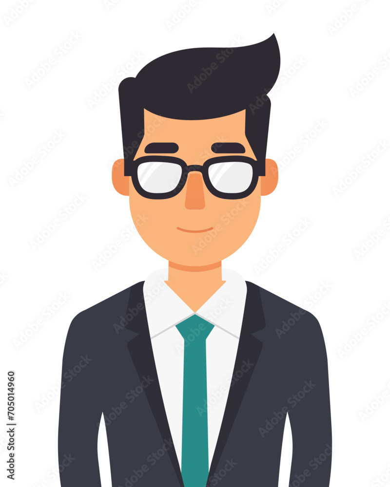 Flat Businessman Avatar Character. Suit and Glasses vector template