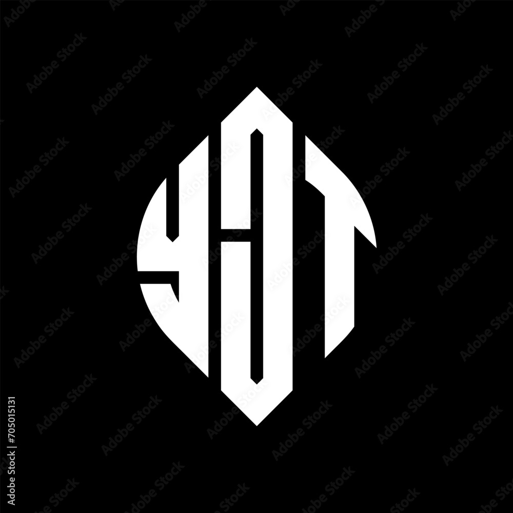 YJT circle letter logo design with circle and ellipse shape. YJT ellipse letters with typographic style. The three initials form a circle logo. YJT circle emblem abstract monogram letter mark vector.