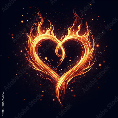 Golden burning heart. Twin flame logo. Esoteric concept of spiritual love. Illustration on black background for web sites, wallpapers and much more. Created using generative ai tools