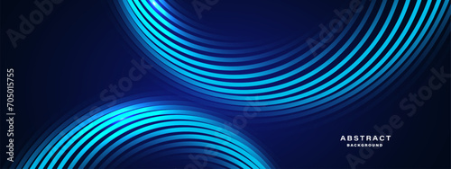 Blue abstract background with spiral circle lines, technology futuristic template. Vector illustration.
