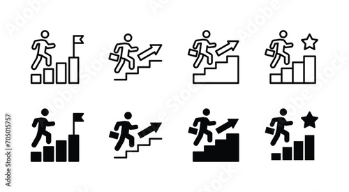 Successful business and management career process icon set. Mission success goals and achievement icon. Vector illustration