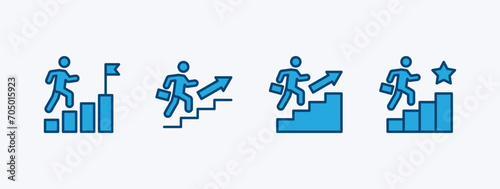Achievement career process icon set. Mission success goals. Successful business and management icon. Vector illustration