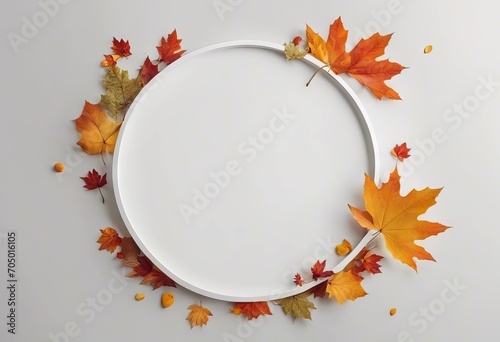 Autumn background with round frame with white blank space stock photoAutumn Falling Backgrounds Leaf Flat photo