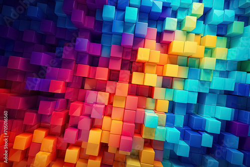 colorful abstract background with cubes in blue, orange, red and yellow. Generative Ai