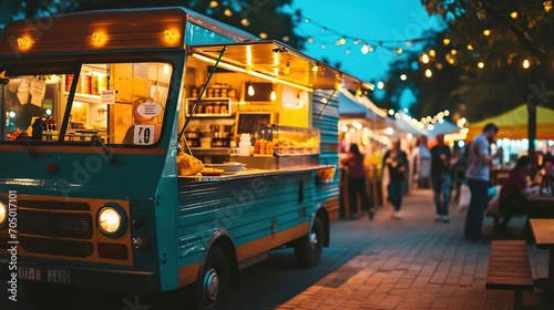 Shiny food truck at the city festival. Created with Generative Ai technology.