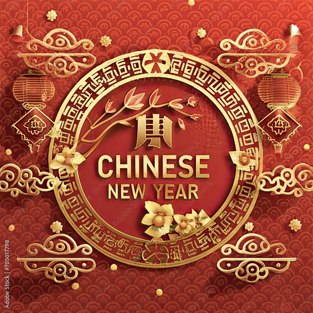 Chinese New Year Decoration on Red Background with Copy Space, Embracing the Spring Festival Spirit Chinese New Year Decoration on Red Background with Copy Space, Embracing the Spring Festival Spirit