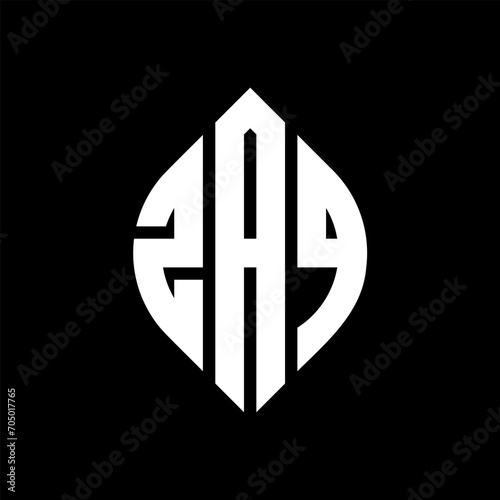 ZAQ circle letter logo design with circle and ellipse shape. ZAQ ellipse letters with typographic style. The three initials form a circle logo. ZAQ circle emblem abstract monogram letter mark vector.