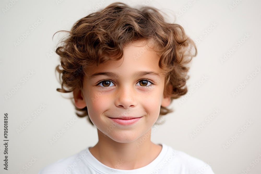 Portrait of a cute little boy with curly hair on a white background Portrait of a cute little boy with curly hair on a white background