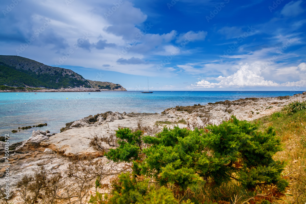 Turquoise sea and the coastline's natural charm near Cala Agulla beach in Mallorca