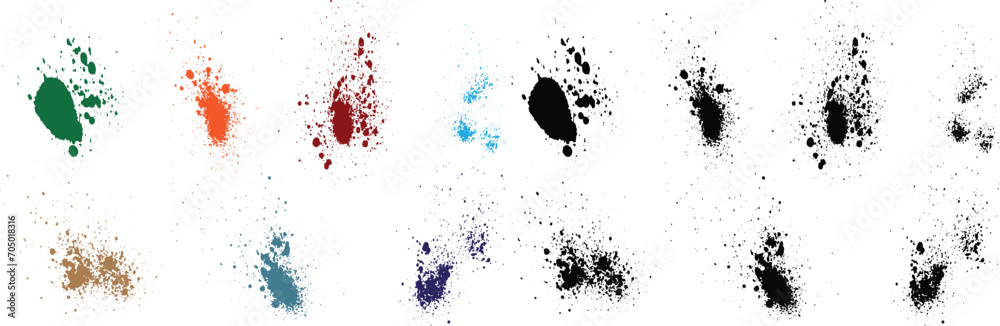 Ink abstract set of purple, wheat, black, red, green, orange color blood vector element vector brush stroke