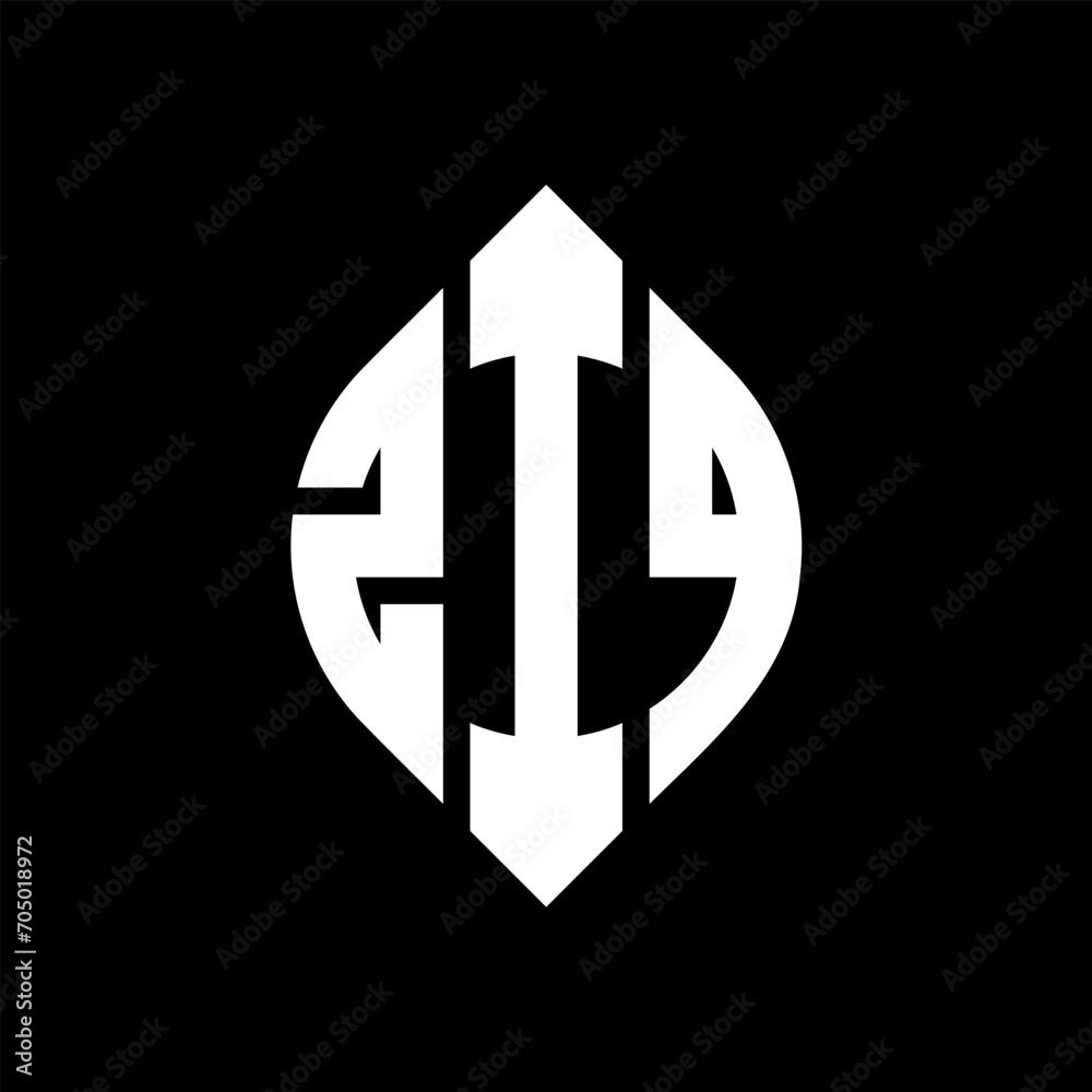 ZIQ circle letter logo design with circle and ellipse shape. ZIQ ellipse letters with typographic style. The three initials form a circle logo. ZIQ circle emblem abstract monogram letter mark vector.