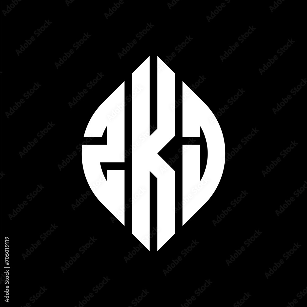 ZKU circle letter logo design with circle and ellipse shape. ZKU ellipse letters with typographic style. The three initials form a circle logo. ZKU circle emblem abstract monogram letter mark vector.