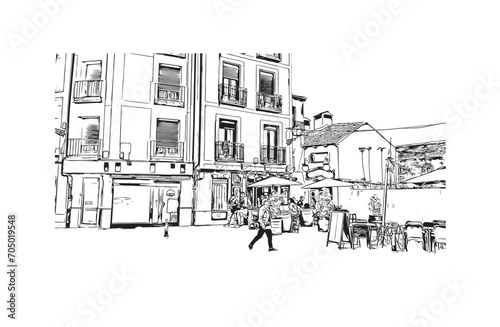 segovia city in spain. Hand drawn sketch illustration in vector.