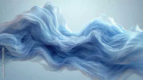 Blue abstract shape flows on a light background, wavy flow, background with wavy lines, smooth waves. Generative AI.