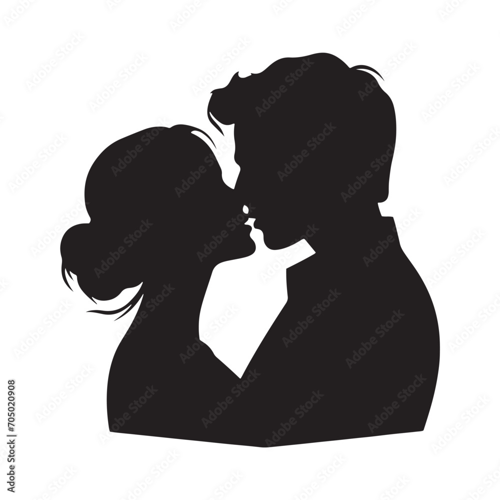 Passionate Kiss Harmony Silhouette: Perfect for Stock Use - Valentine Day Black Vector Stock
