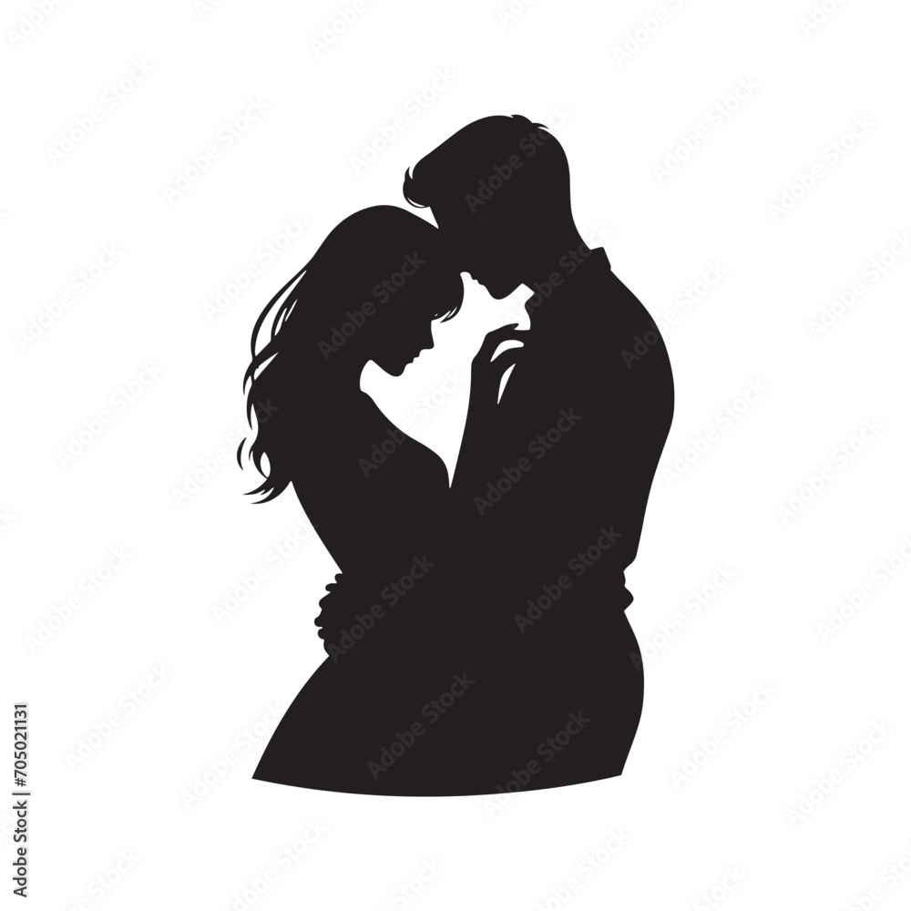 Starlit Serenade Kiss Harmony Silhouette: Perfect for Stock Use - Valentine Day Black Vector Stock
