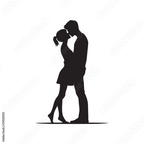 Romantic Night Kiss Harmony Silhouette: Mesmerizing Couple Kissing Stock - Valentine Day Black Vector Stock
